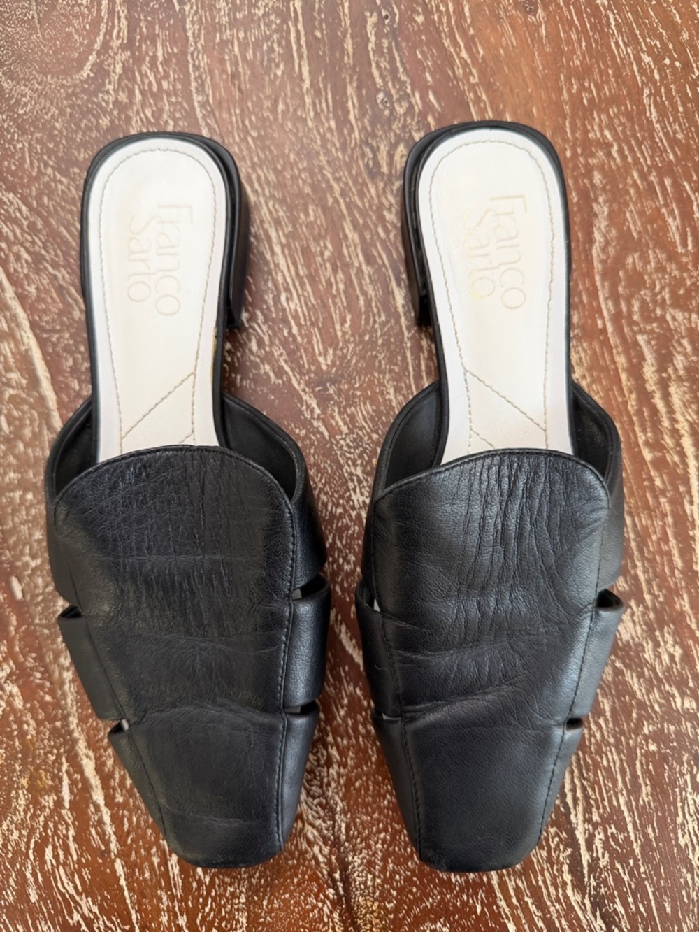 Franco Sarto Black Leather Slide Mules